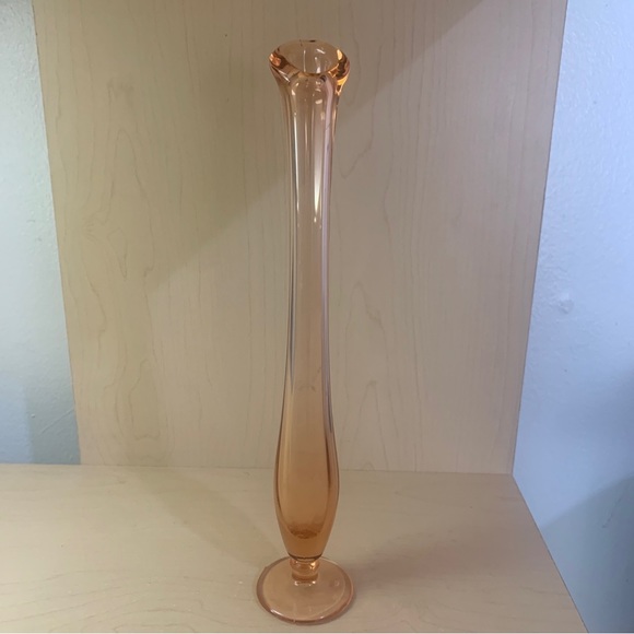 No Brand Other - Pink Depression Swung Glass Fluted Bud Vase 10" Tall Vase Vintage MCM